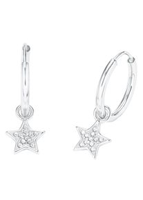 Paar Creolen Amor "Sterne", bunt (silberfarben, wei&szlig;, kristallwei&szlig;), Ohrringe, Damen, Silber 925 (Sterlingsilber), Paar Creolen, mit Zirkonia (synth.) - Einh&auml;nger abnehmbar