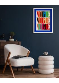 Bild mit Rahmen queence "Vogue, Spr&uuml;che, Text", blau (farbe rahmen: wei&szlig;, farbe bild(er): blau), B:30cm H:40cm T:2cm, Acrylglas, Holz, Bilder, Bild mit Rahmen, Poster mit buntem Acrylglas Passepartout