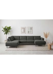 Wohnlandschaft Home Affaire "Sveeva, U-Form, XXL, B.310 cm, schwarze Metallf&uuml;&szlig;e", anthrazit, B:310cm H:78cm T:197cm, 100% PES, Sofas, Wohnlandschaft, langlebiger Webstoff, mit Wellenunterfederung, viele Farben