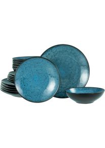 Teller-Set Creatable "Capri, Teller Set 18-tlg", blau, 18 Stk., Steinzeug, Geschirr-Sets, Teller-Set, Reaktivglasur