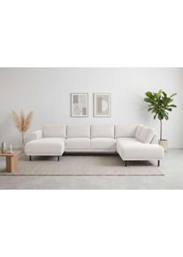 Wohnlandschaft Home Affaire "Sveeva, U-Form, XXL, B.310 cm, schwarze Metallf&uuml;&szlig;e", creme, B:310cm H:78cm T:197cm, 100% PES, Sofas, Wohnlandschaft, langlebiger Webstoff, mit Wellenunterfederung, viele Farben