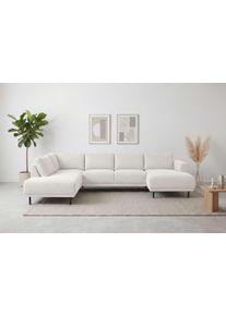 Wohnlandschaft Home Affaire "Sveeva, U-Form, XXL, B.310 cm, schwarze Metallf&uuml;&szlig;e", creme, B:310cm H:78cm T:197cm, 100% PES, Sofas, Wohnlandschaft, langlebiger Webstoff, mit Wellenunterfederung, viele Farben