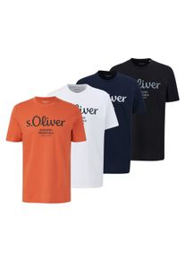 T-Shirt s.Oliver "T-Shirt Logo T-Shirt 4er Pack", Herren, Gr. XL, bunt (orange, wei&szlig;, dunkelblau, schwarz), Obermaterial: 100% Baumwolle CO., Shirts T-Shirt