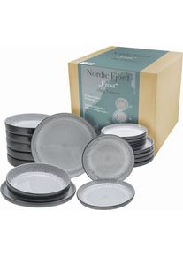 Teller-Set Creatable "Nordic Fjord", grau, 18 Stk., Steinzeug, Geschirr-Sets, Teller-Set, je 6 Speiseteller 26 cm, Suppenteller 22,5 cm, Dessertteller 19,5 cm
