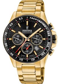 Chronograph Festina "Timeless Chronograph", gold (goldfarben, schwarz), Armbanduhren, Damen, Chronograph, Armbanduhr, Quarzuhr, Herrenuhr, Stoppfunktion, Edelstahlarmband
