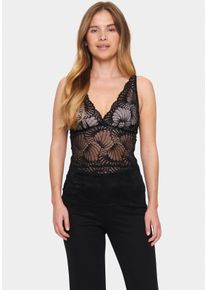 Spitzentop Saint Tropez "DaisySZ top", Damen, Gr. M, schwarz, Spitze, Obermaterial: 90% Polyacryl, 10% Elasthan, unifarben, normal, V-Ausschnitt, Tops Spitzentop, transparent
