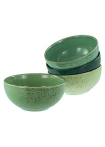 Schale Creatable "Nature Collection, Buddha Bowl 4-tlg", gr&uuml;n (gr&uuml;n life), H:8,5cm &Oslash;:17,5cm, Steinzeug, Sch&uuml;sseln, Schale, Handwerklicher Look, Vintage, H&ouml;he 8,5 cm