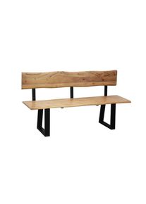 P & B Sitzbank, Schwarz, Akaziefarben, Holz, Metall, Akazie, vollmassiv, Holz, 160x85x50 cm, Esszimmer, B&auml;nke, Sitzb&auml;nke