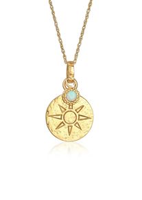 Silberkette Elli "Halskette Pl&auml;ttchen Sonne Antik Opal 925 Silber" Gr. 45, gold, Halsketten, Damen, mit Stein, Silber 925 (Sterlingsilber), Silberkette