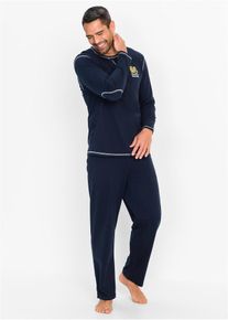 bonprix Pizsama tiszta pamutb&oacute;l &eacute;s hossz&uacute; ujjakkal, k&eacute;k, 56/58 (XL)