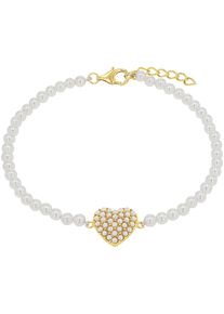 Armband Amor "Herz", gold (gelbgoldfarben, wei&szlig;), Armb&auml;nder, Damen, 19cm, Silber 925 (Sterlingsilber), Armband, mit Glasperle
