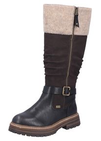 Winterstiefel Rieker, Damen, Gr. 38, XL-Schaft, dunkelbraun, schwarz, beige, Filz, Lederimitat, Nubuklederimitat, Schuhe Winterstiefel, Langschaftstiefel mit wasserabweisender RiekerTEX-Membran
