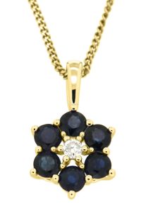 Kettenanh&auml;nger Firetti "Schmuck Geschenk Gold 333 Halsschmuck Anh&auml;nger f&uuml;r Halskette Blume", blau (gelbgoldfarben, blau, wei&szlig;, blau, wei&szlig;), Schmuckanh&auml;nger, Damen, 0,03 P2 = erkennbare Einschl&uuml;sse, Diamanten Gelbgold 333, 0,75 g, Diamanten, Gelbgold 333, Kettenanh&auml;nger, mit Saphir - mit Brillant