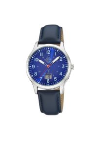 Funkuhr MASTER TIME "Aviation", blau (blau, blau), Armbanduhren, Damen, Funkuhr, Quarzuhr, Armbanduhr, Herrenuhr, Lederarmband, analog, digital