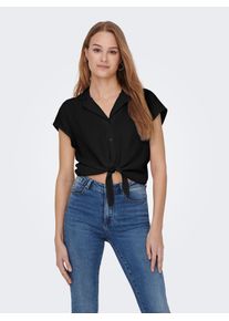 Kurzarmbluse Only "ONLTHYRA LIFE CAPSLEEVE SHIRT WVN", Damen, Gr. XS (34), schwarz, Web, Obermaterial: 100% Baumwolle, unifarben, regular fit kurz, V-Ausschnitt, Blusen Kurzarmbluse, Baumwolle, regular fit