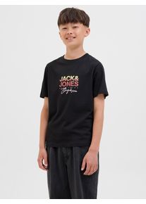 Jack & Jones T-Shirt JACK & JONES JUNIOR "JORCANGGU mit Druck und angenehmem Tragegef&uuml;hl", Jungen, Gr. 140, schwarz, Single Jersey, Obermaterial: 100% Baumwolle, bedruckt, normal normal, Rundhals, Shirts T-Shirt, bedruckt, modisch, regular fit, Single Jersey, Rundhals