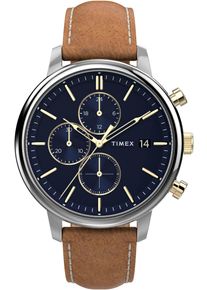 Chronograph Timex "CHICAGO", braun (cognacfarben, dunkelblau), Armbanduhren, Damen, Chronograph, Quarzuhr, Armbanduhr, Herren, Datum, Stoppfunktion, 12/24-Std.-Anzeige
