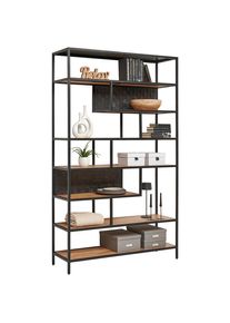 Ambia Home Regal, Schwarz, Akaziefarben, Holz, Metall, Akazie, Mangoholz, vollmassiv, Holz, 8 F&auml;cher, 120x201x38 cm, stehend, in verschiedenen Gr&ouml;&szlig;en erh&auml;ltlich, Holzm&ouml;bel, Holzregale, B&uuml;cherregale Holz