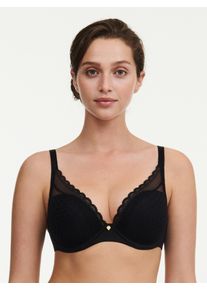 T-Shirt-BH Chantelle "NORAH CHIC", Damen, Gr. 80, Cup H, schwarz, Obermaterial: 75% Polyamid, 25% Elasthan, BHs T-Shirt-BH, T&uuml;ll, blickdichtes Gewebe
