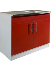 Wiho-K&uuml;chen Sp&uuml;lenschrank WIHO K&Uuml;CHEN "Kiel", front: burgund, korpus: steel grau, B:100cm H:85cm T:50cm, Schr&auml;nke, Sp&uuml;lenschrank, 100 cm breit, 50 cm tief, mit Auflagebecken