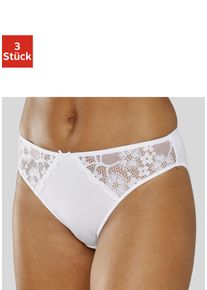 Slip Petite Fleur, Damen, Gr. 48/50, 3 Stk., wei&szlig; (3xwei&szlig;), Microtouch, Obermaterial: 86% Polyester, 14% Elasthan, k&ouml;rpernah, Unterhosen Slip, mit leicht transparenter Jacquardspitze an den Seiten