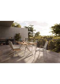 Sitzbank Musterring "Freilicht B&auml;nke", ivory, teak, ivory, B:280cm H:46cm T:45cm, Edelstahl, Holz, Sitzb&auml;nke, Sitzbank, Massives Teak mit Baumkante, in drei Gr&ouml;&szlig;en: 220, 240 und 280 cm