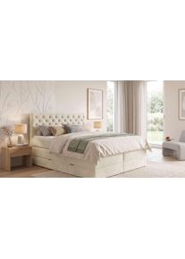 Boxspringbett Home Affaire "SELJORD mit Bettkasten, Matratze und Topper, Breite 160 oder 180 cm", creme, B:167cm L:208cm, Hartfaserplatte, Holz teilmassiv, Massivholz, Spanplatte, Komplettbetten, Boxspringbett, Bonnell- oder Taschenfederkernmatratze (H2, H3, H4), mit Knopfheftung