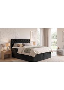 Boxspringbett Home Affaire "SELJORD mit Bettkasten, Matratze und Topper, Breite 160 oder 180 cm", schwarz, B:187cm L:208cm, Hartfaserplatte, Holz teilmassiv, Massivholz, Spanplatte, Komplettbetten, Boxspringbett, Bonnell- oder Taschenfederkernmatratze (H2, H3, H4), mit Knopfheftung