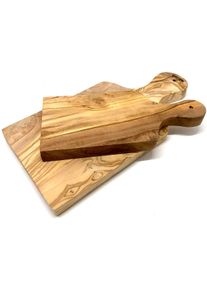 Schneidebrett OLIVENHOLZ-ERLEBEN "mit Griff aus hochwertigem naturbelassenem Olivenholz", braun, B:10cm L:23cm, Massivholz, Schneidebretter, Schneidebrett, Einzigartige Maserung, Brett mit Griff, Kr&auml;uterbrett und Schneidebrett