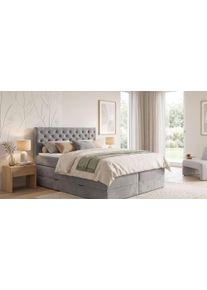 Boxspringbett Home Affaire "SELJORD mit Bettkasten, Matratze und Topper, Breite 160 oder 180 cm", hellgrau, B:167cm L:208cm, Hartfaserplatte, Holz teilmassiv, Massivholz, Spanplatte, Komplettbetten, Boxspringbett, Bonnell- oder Taschenfederkernmatratze (H2, H3, H4), mit Knopfheftung