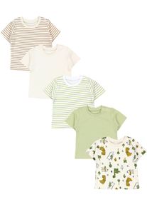 T-Shirt TUPTAM "Shirt Baby Kurzarm T-Shirt 5er Set", M&auml;dchen, Gr. 98, beige (dinos salbeigr&uuml;n streifen beige cremebeige), Obermaterial: 100% Baumwolle CO., Shirts T-Shirt