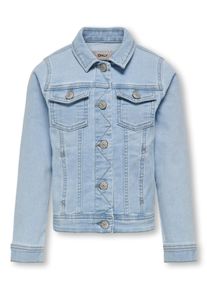 Jeansjacke KIDS Only "KMGSARA LIGHT BLUE DNM JACKET NOOS", M&auml;dchen, Gr. 122, light blau denim, Denim/Jeans, Obermaterial: 79% Baumwolle, 20% Polyester, 1% Elasthan, unifarben, Basic h&uuml;ftlang, Manschette, Jacken Jeansjacke
