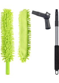 Staubwedel Maximex "Teleskop-Staubschwert mit Knickgelenk", gr&uuml;n (gr&uuml;n, grau), B:10cm H:181cm L:2,5cm, Kunststoff, Stahl, Staubwischer, Staubwedel, magnetisch anziehender Staubwischer, ultraflach, 2-Seiten Bezug