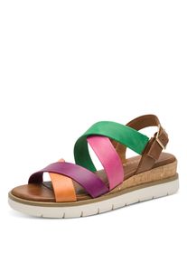 Keilsandalette Marco Tozzi, Damen, Gr. 36, cognac multi, Lederimitat, mehrfarbig, Schuhe Keilsandalette, Plateau, Riemchensandale in farbenfroher Gestaltung