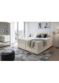 Boxspringbett Home Affaire "K&ouml;ln, Doppelbett, Polsterbett, Federkernbett, Komforbett, 160, 180 cm", beige, B:167cm L:219cm, 100% PES, Komplettbetten, Boxspringbett, inkl. Topper, zwei Bettk&auml;sten, Taschen-Federkernmatratze, H&auml;rtegrad 3