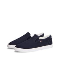 Slipper Tommy Hilfiger "TH LOW PROFILE SLIP ON", Damen, Gr. 35, dunkelblau, Baumwolle, Basic, Schuhe Slipper, Freizeitschuh, Loafer, Slipper mit edlem Logoemblem