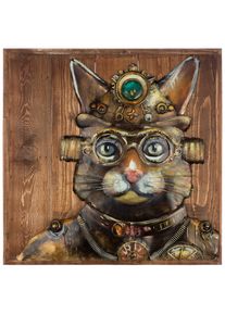 Leinwandbild Gilde "Bild quadratisch Steampunk Cat", farbe bild(er): braun, B:50cm H:50cm T:5,5cm, Holz, Bilder, Leinwandbild