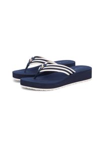 Zehentrenner Tommy Hilfiger "TH STRIPE SUMMER SANDAL", Damen, Gr. 41, blau (dunkelblau, wei&szlig;), Textil, gestreift, Schuhe Zehentrenner, Sommerschuh, Dianette, Plateauschuh mit gestreifter Bandage