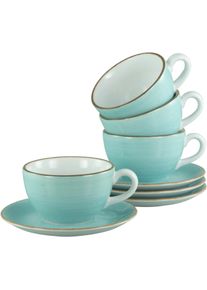 Cappuccinotasse Creatable "Vintage Nature Aqua, Cappuccino-Set, 8-tlg.", blau, 8 Stk., Porzellan, Trinkgef&auml;&szlig;e, Cappuccinotasse, Handgemalt, Gesprenkelt, Rustikales Au&szlig;enband