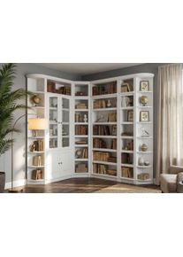 Bibliothek OTTO HOME "Soeren - 7-tlg. Set: mit 1 Regal B 80 cm., 1 Regal B 40 cm, 1 Eckregal", cremewei&szlig;, B:204cm H:220cm T:29cm, Massivholz, Regale, Bibliothek, Inkl. 1 Vitrine,2 gerundeten Abschlussregalen und 1 Holzleiter,H220 cm