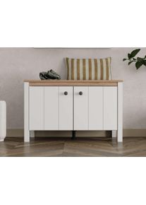 Schuhbank Home Affaire "Bedford, Schuhschrank, Schuhregal, Schuhtruhe, Schuhkommode, Sitzbank", opaque wei&szlig;, opaque wei&szlig;, B:85,5cm H:53,5cm T:40cm, Holzwerkstoff, MDF, Sitzb&auml;nke, Schuhbank, mit zwei T&uuml;ren (dahinter zwei F&auml;cher)