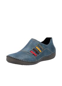 Slipper Rieker, Damen, Gr. 42, blau (royalblau), Lederimitat, kontrastfarbene Details, Schuhe Slipper, Schlupfschuh, Slip-on Sneaker, Halbschuh mit weicher Innensohle