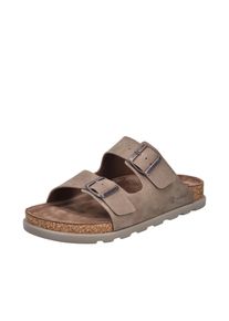 Pantolette Rieker, Herren, Gr. 41, beige (dunkelbeige), Nubukleder, unifarben, Schuhe Pantolette, Sommerschuh, Strandschuh, Hausschuh mit bequemem Fu&szlig;bett