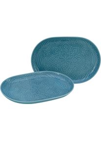 Servierplatte Creatable "Orient Mandala", blau, B:20cm H:2,5cm L:28cm, Porzellan, Servierplatten, Servierplatte, Servierset, je 28x20 cm
