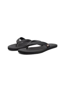 Zehentrenner Tommy Hilfiger "TH SCANDI PREMIUM SUMMER SANDAL", Damen, Gr. 37, schwarz, Lederimitat, unifarben, Basic, Schuhe Zehentrenner, Strandschuh, Pool Slides, Dianette, Flat mit Logo-Emblem