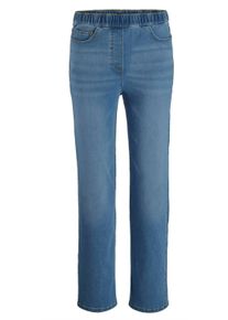 Stretch-Jeans GOLDNER "Bequeme Jeanshose VERA", Damen, Gr. 50, N-Gr, blau (hellblau), Obermaterial: 83% Baumwolle CO. 15% Polyester PES. 2% Elasthan EL., Basic, weit, Jeans Stretch-Jeans, runde Eingriffstaschen