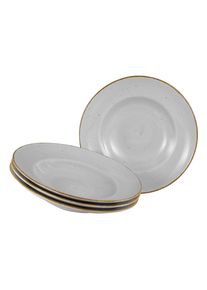 Pastateller Creatable "Vintage Nature, Pastateller 27 cm 4-tlg", grau (stein), &Oslash;:27cm, Porzellan, Speiseteller, Pastateller, Teller Set, Handgemalt, Gesprenkelt, Rustikales Au&szlig;enband