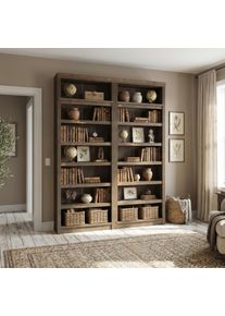 Bibliothek OTTO HOME "Soeren 2 Regale &aacute; Breite 80 cm, H&ouml;he 220 cm, Tiefe 29 cm", dunkelbraun, B:160cm H:220cm T:29cm, Massivholz, Regale, Bibliothek, 2 B&uuml;cherregale - zusammen oder getrennt stellbar