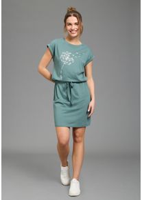 Shirtkleid Kangaroos, Damen, Gr. 32/34, N-Gr, Kurzarm, Single Jersey, gr&uuml;n (petrol), Single Jersey, Obermaterial: 50% Baumwolle, 50% Modal, figurumspielend ca. Mitte Oberschenkel, Rundhals, angeschnitten abgesteppte Kante, Kleider Shirtkleid, mit Pusteblume, f&uuml;r Casualmode und Streetwear, Kurzarm