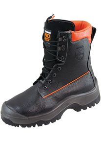 Sicherheitsstiefel NORISK "Logger" Gr. 47, schwarz (schwarz, orange), 47, Obermaterial: 100% Rindsleder Leather cow., Schuhe, Sicherheitsstiefel